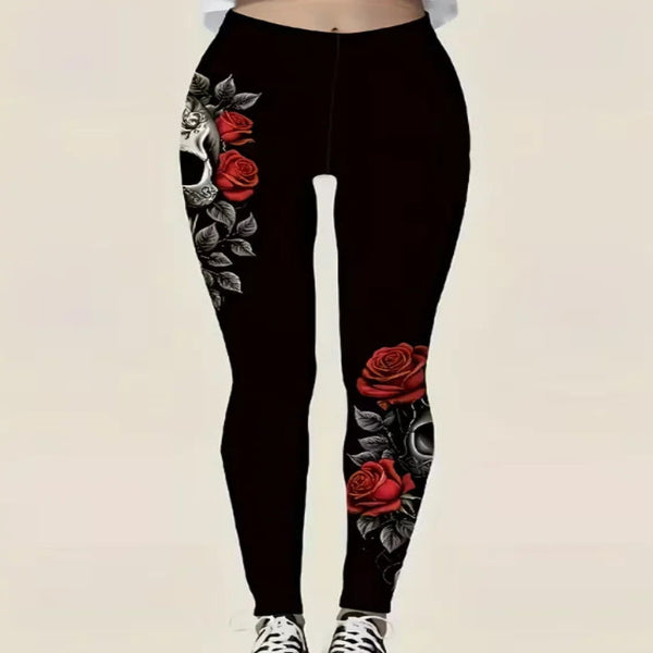 Women’s Skull Print Leggings – High-Waist Stretchy Workout & Yoga Tights