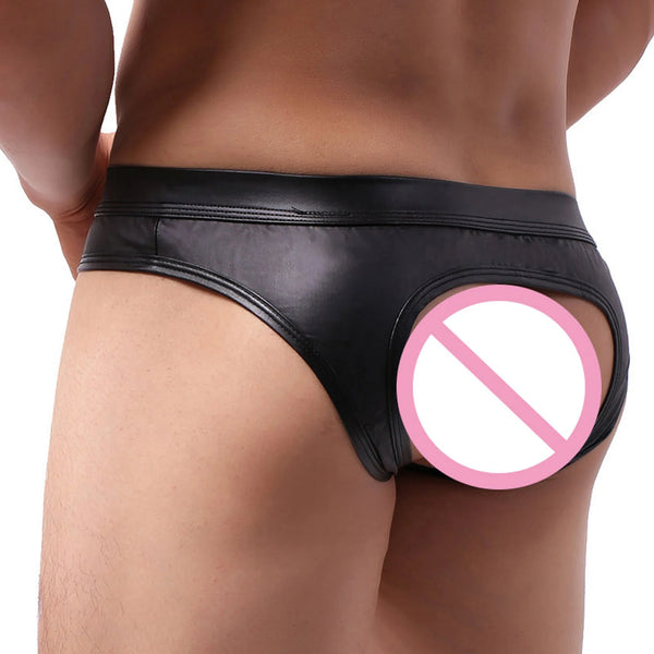 Men's Faux Leather Backless Low Waist Underwear - Bold Alternative Lingerie