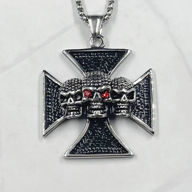 Stainless Steel Black Knight Cross skull Pendant For Necklaces