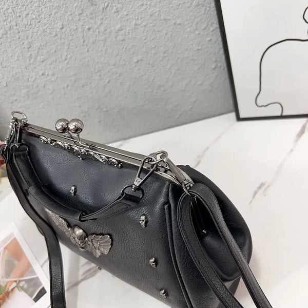 Women's Gothic Skull Head With Wings Trendy Vintage Rivet Purse