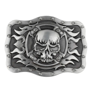 Square Skull Sorrounded By Flames Belt Buckle
