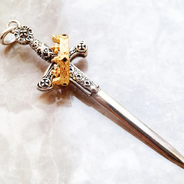 Sword With Crown Skull Knight Sterling Silver Pendants For Necklaces