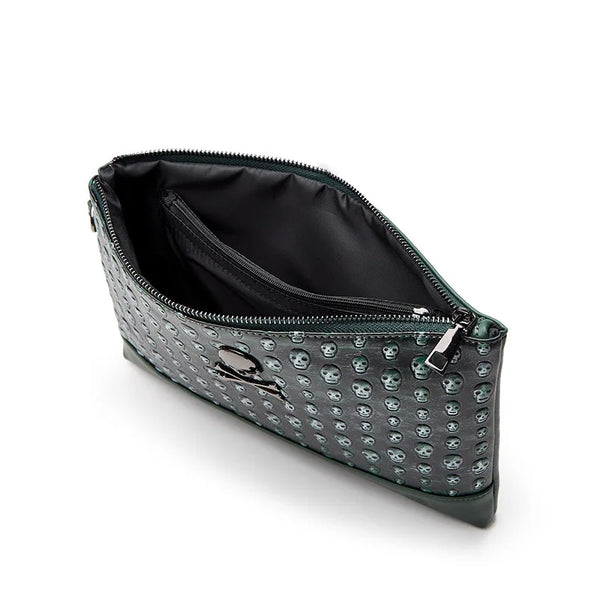 The Obsidian Skull Embossed Leather Clutch Bag