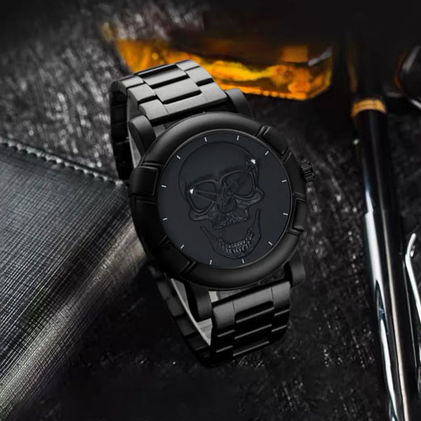 The Iron Skull Quartz Watch & Steel Link Bracelet Gift Set