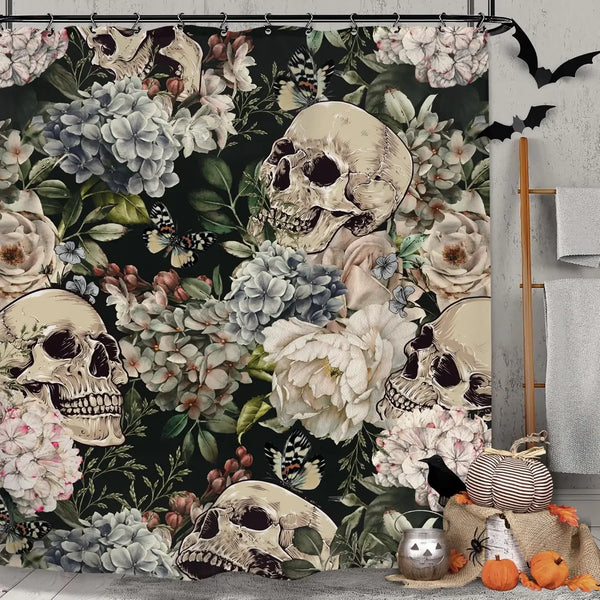 The "Daily Grind" Skeleton Shower Curtain & Hook Set