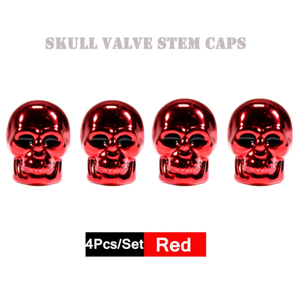 Red Skull 4Pcs/Set Universal Stem Valve Caps, Attractive Dustproof Car Accessories