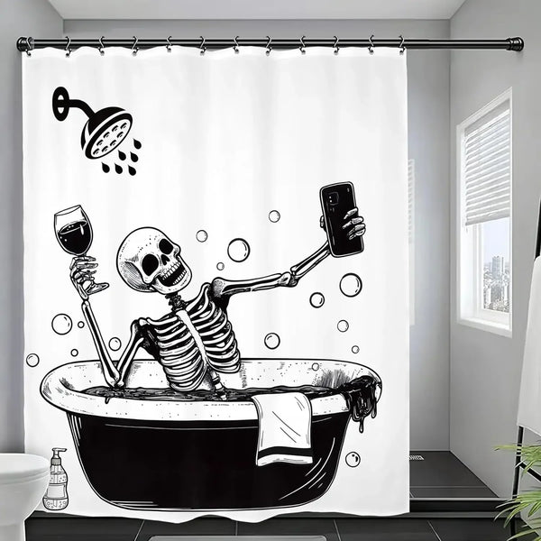 The "Daily Grind" Skeleton Shower Curtain & Hook Set