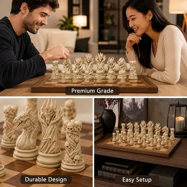 16 Pcs Gothic Skull Chess Pieces Set – Dark Fantasy Macabre Game Set