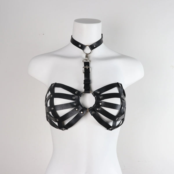 Woman's Harajuku Neck Chain Black Cage Bra