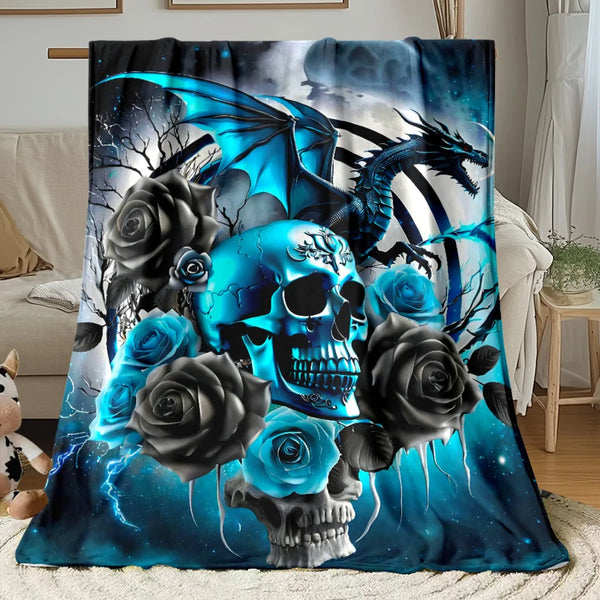 The Frostfire Relic™ Dragon & Skull Flannel Blanket | Gothic Celtic Bedspread