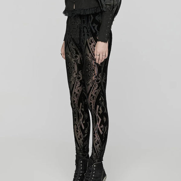 Women's Gothic Pattern Flocked Mesh Leggings