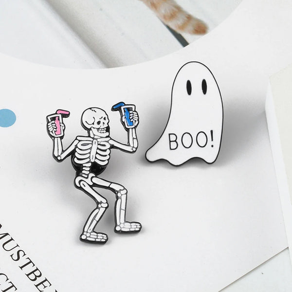 Punk Black And White Skull Lapel Pins