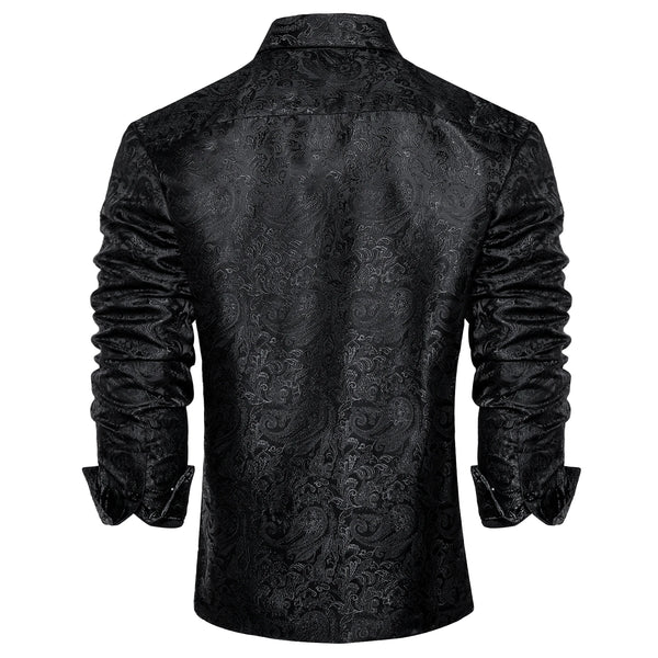 Men's Long Sleeve Black Paisley Silk Dress 15 Patterns