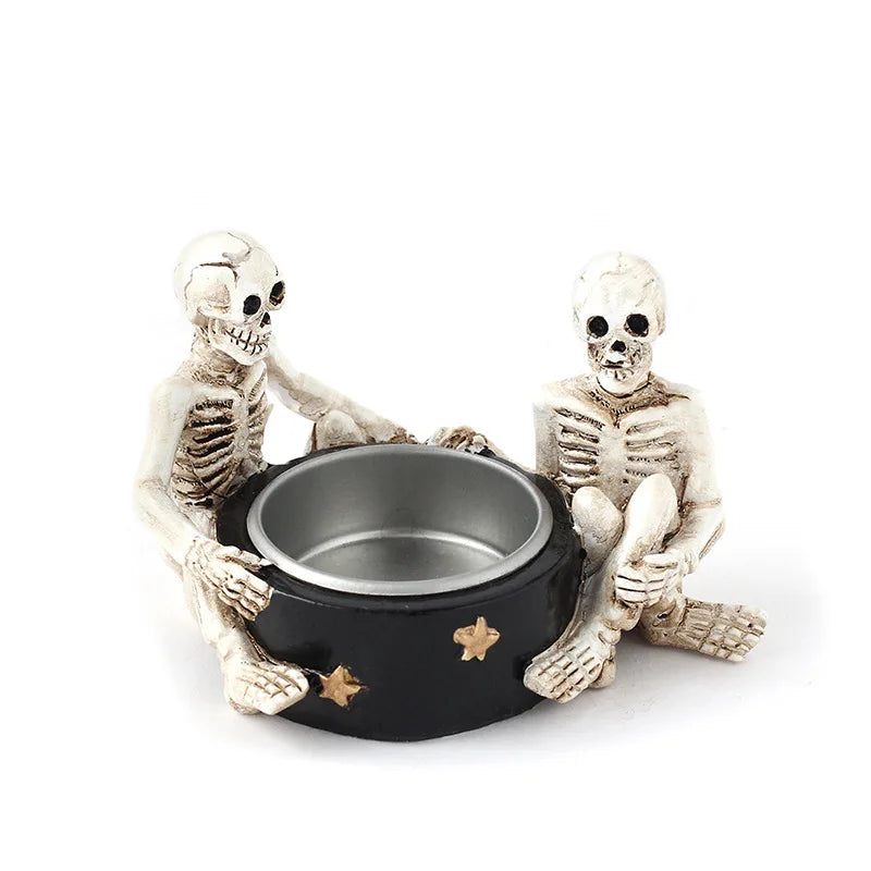 Two Skulls Vintage Resin Candle Holder