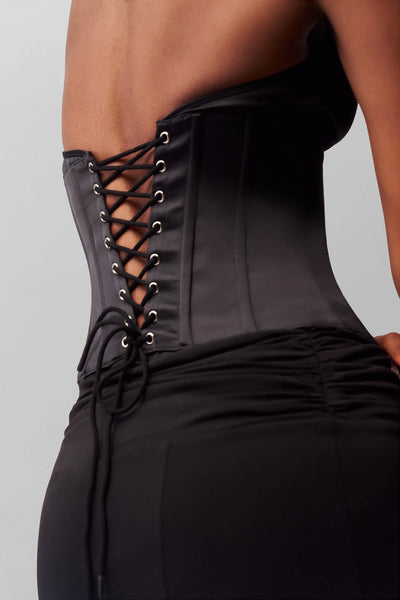 "Midnight Satin" Fishbone Corset Camisole | V-Neck Gothic Bustier