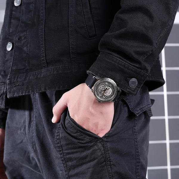 The Outlaw Retro Leather Skull Quartz Watch