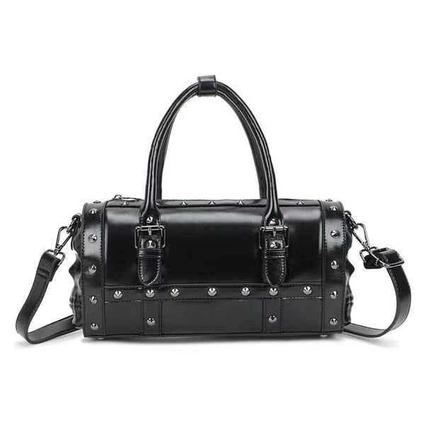 This Black Studded Double Skull Satchel Handbag Is Designed Specifically For Women