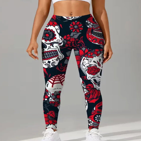 Women’s Skull Print Leggings – High-Waist Stretchy Workout & Yoga Tights