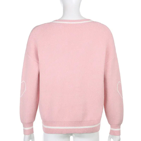 Women’s Skull Print Contrasting V-Neck Knitted Sweater – Loose Fit Slimming Warm Top