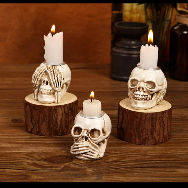 Resin Skeleton Skull and Hand Candle Holders