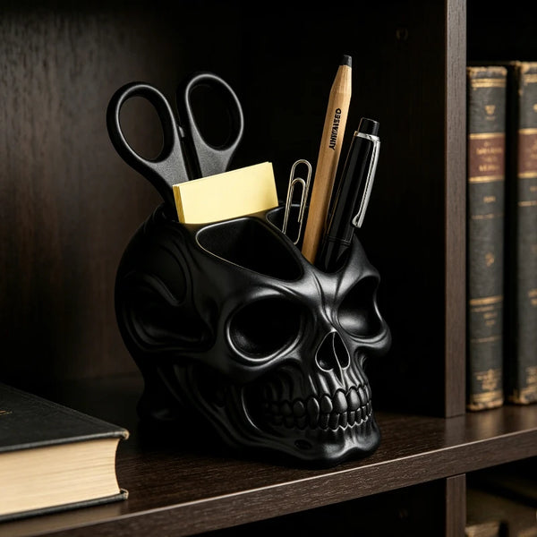 "The Archivist" Skull Desktop Organizer | Gothic Home Office Decor