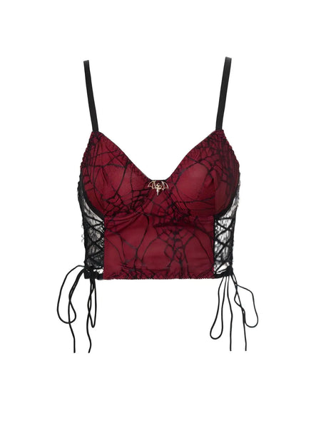 Women’s Gothic Spider Web Strap Crop Top – Dark Retro Alt Streetwear