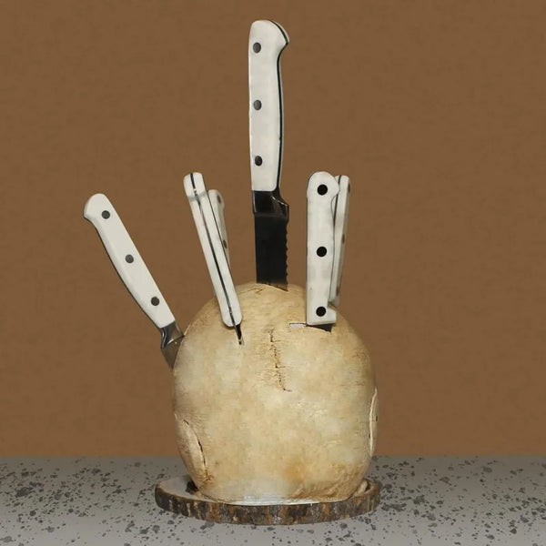 "The Butcher’s Relic" Skull Knife Block | Gothic Kitchen Storage