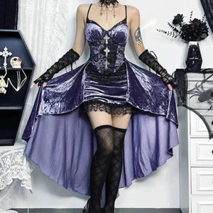 Gorgeous Victoria Gothic Velvet A-line Dresses With Lace Hem