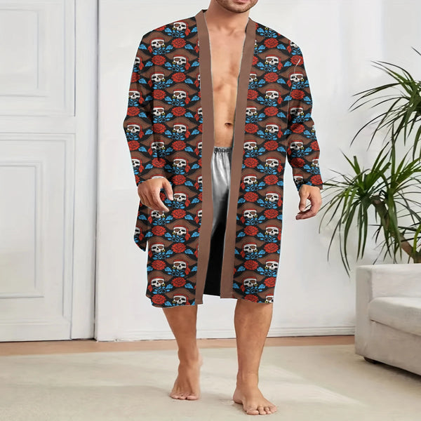 Dark Romance Men's Skull & Rose Lounge Robe