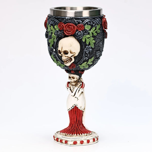 Skull Gothic Goblet Day of the Dead Bride And Groom Black Roses