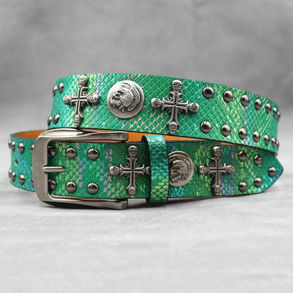 The Iron Cross Skull Rivet Studded Belt
