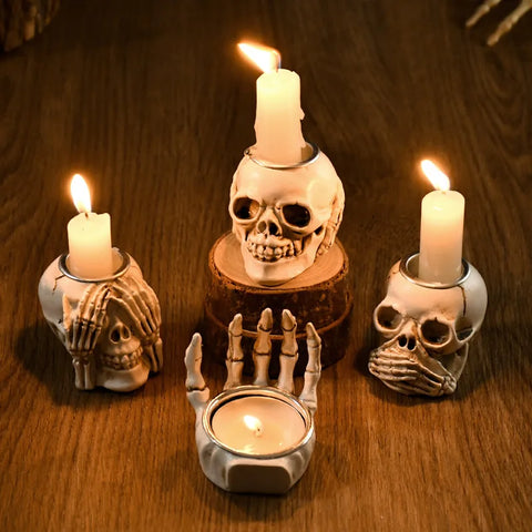 4 Pack, Skull Candle Holder Gothic Skeleton Skull Decor