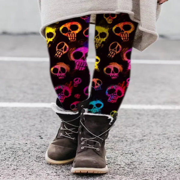 Women’s Skull Print Leggings – High-Waist Stretchy Workout & Yoga Tights