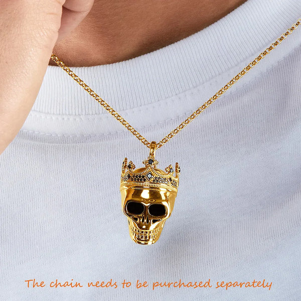 Golden Skull King With Crown Sterling Silver Pemdant For Necklaces