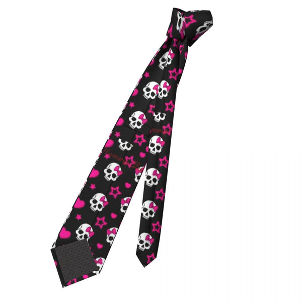 Gothic Pink Skulls With Bow Polyester 8 cm NeckTies