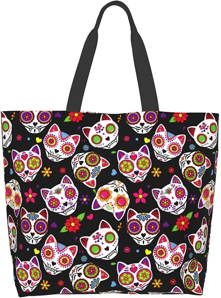 Rose Flower Skull Large Tote Bag For Women