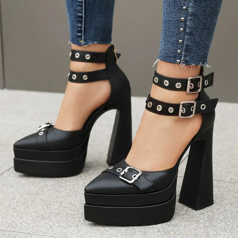 Punk Gothic Double Platform Women's Pointed Toe High Heel Sandals