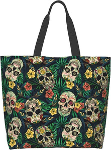 Rose Flower Skull Large Tote Bag For Women