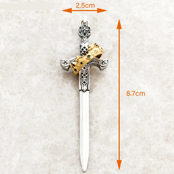 Sword With Crown Skull Knight Sterling Silver Pendants For Necklaces