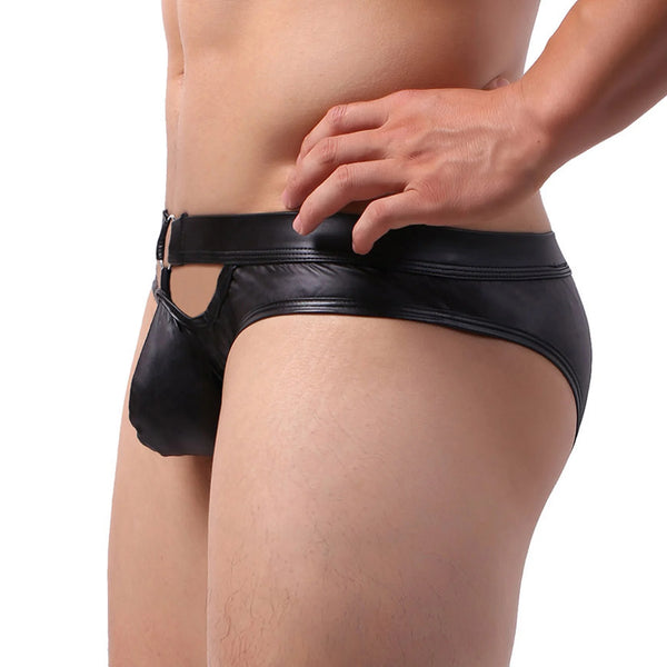 Men's Faux Leather Backless Low Waist Underwear - Bold Alternative Lingerie