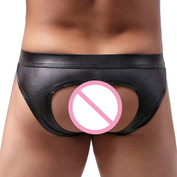 Men's Faux Leather Backless Low Waist Underwear - Bold Alternative Lingerie