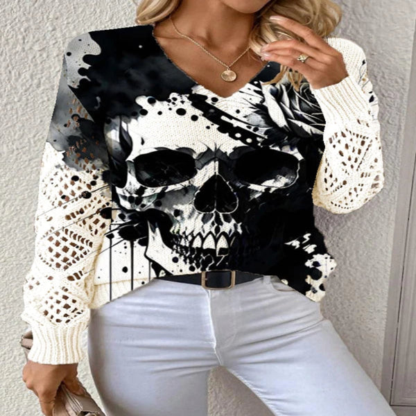 Spectral Knit | Hollow-Out Skull Distressed Sweater