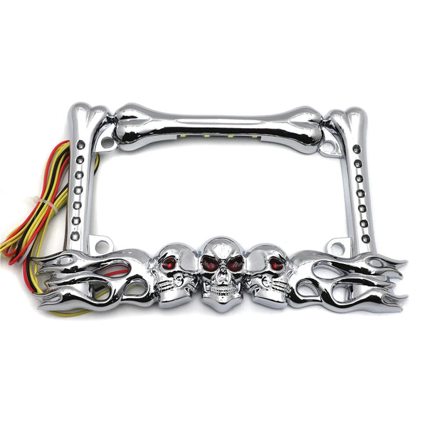 Motorcycle Skull & Flame License Plate Frame