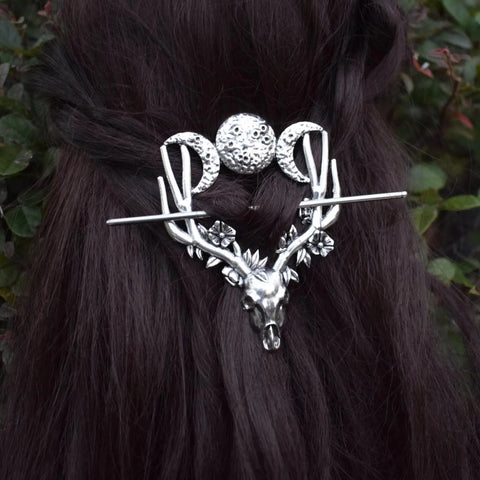 Gothic Moon Floral Deer Head Hair Clip