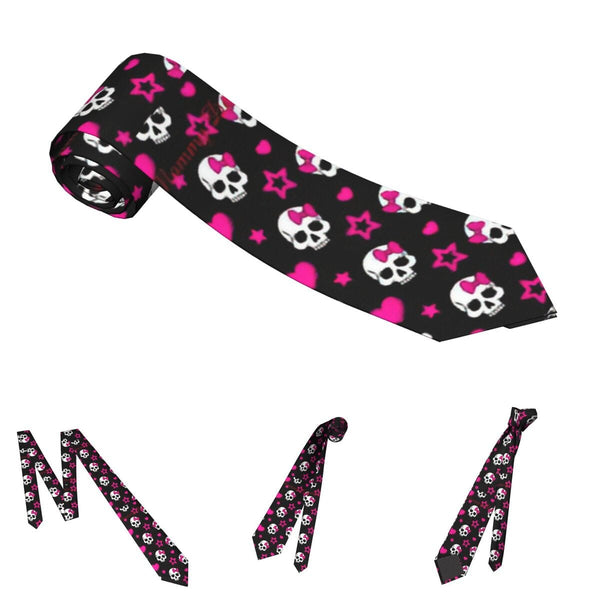 Gothic Pink Skulls With Bow Polyester 8 cm NeckTies