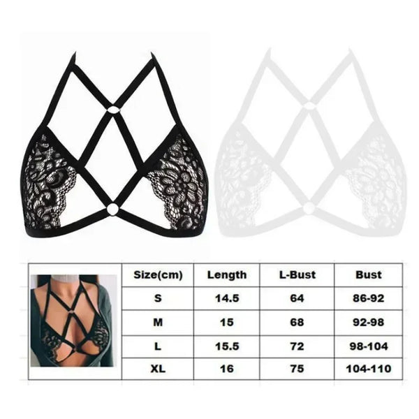 Women 3-Point Adjustable Lace Straps & Halter Neck Cage Bra