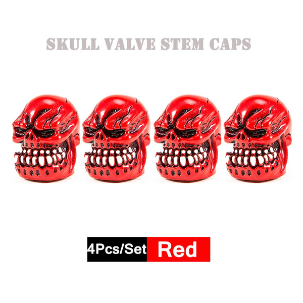 Red Skulls 4Pcs/Set Universal Stem Valve Caps, Attractive Dustproof Car Accessories