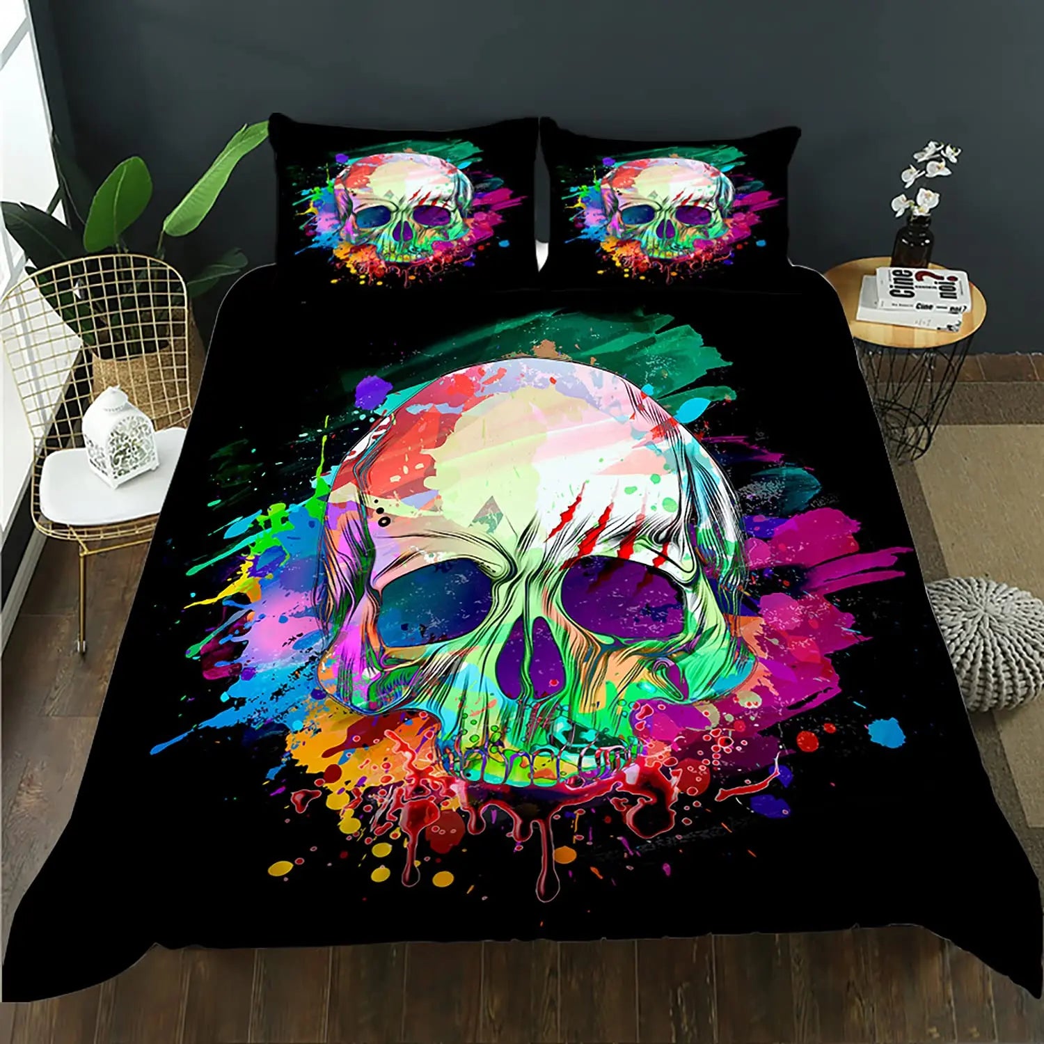 Colorful Skull Theme Duvet Cover Bedding Set