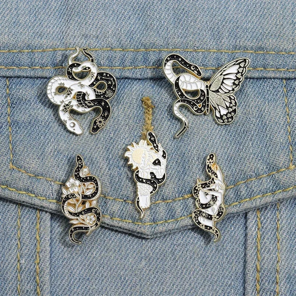 Githic Black & White Butterfly, Snake and More Enamel Pins