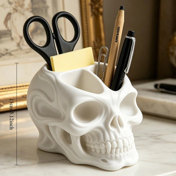 "The Archivist" Skull Desktop Organizer | Gothic Home Office Decor